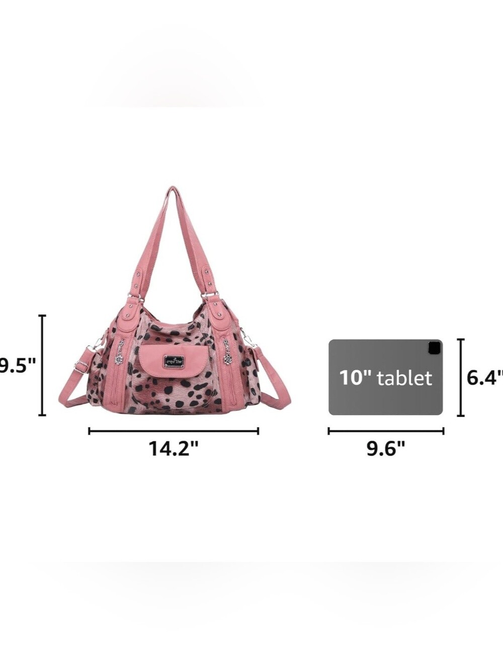 Angel Kiss Vegan Leather Leopard Print Hobo Satchel Bag- Pink & Black - Picture 4 of 9